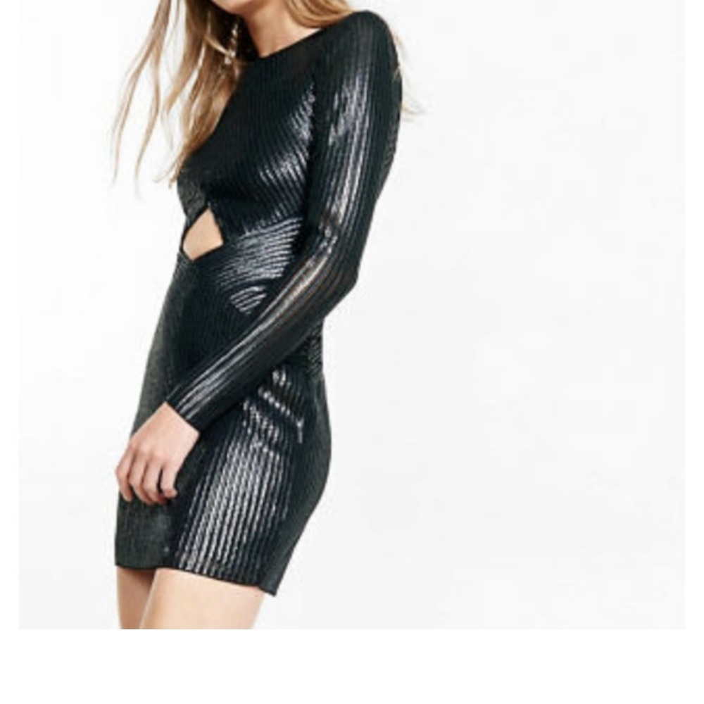 Express sequin black cutout dress